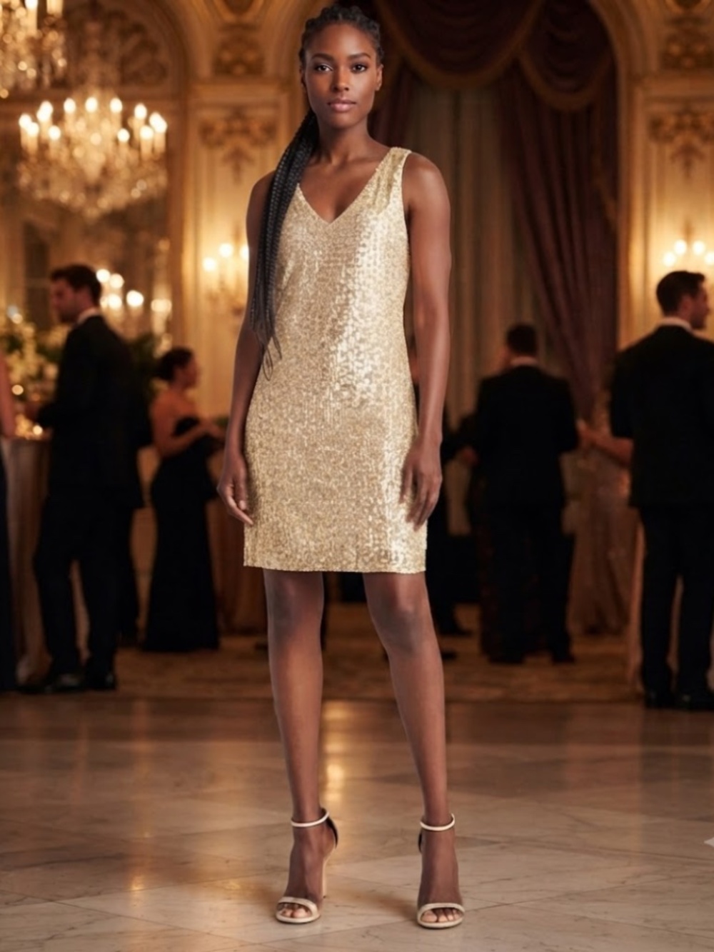 CHELSEA28: Sequin Sleeveless Minidress In Gold (NWT)